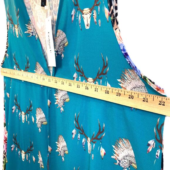 Open Front Sleeveless Duster Cardigan L Asymmetrical Leopard Floral Boho Western - Picture 8 of 13